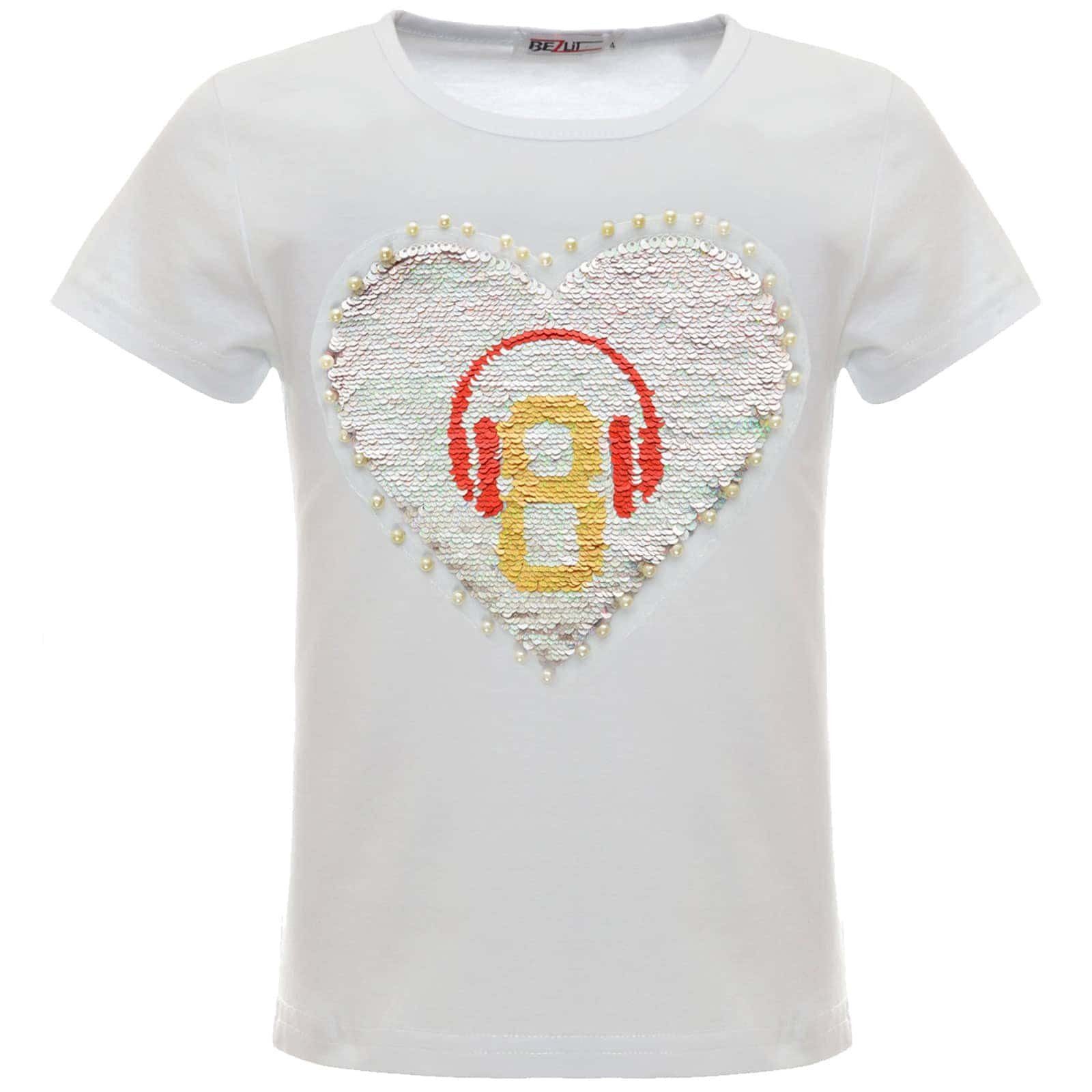 BEZLIT Paillettenshirt Mädchen Wende Pailletten T-Shirt (1-tlg) mit Wendepailletten Weiß