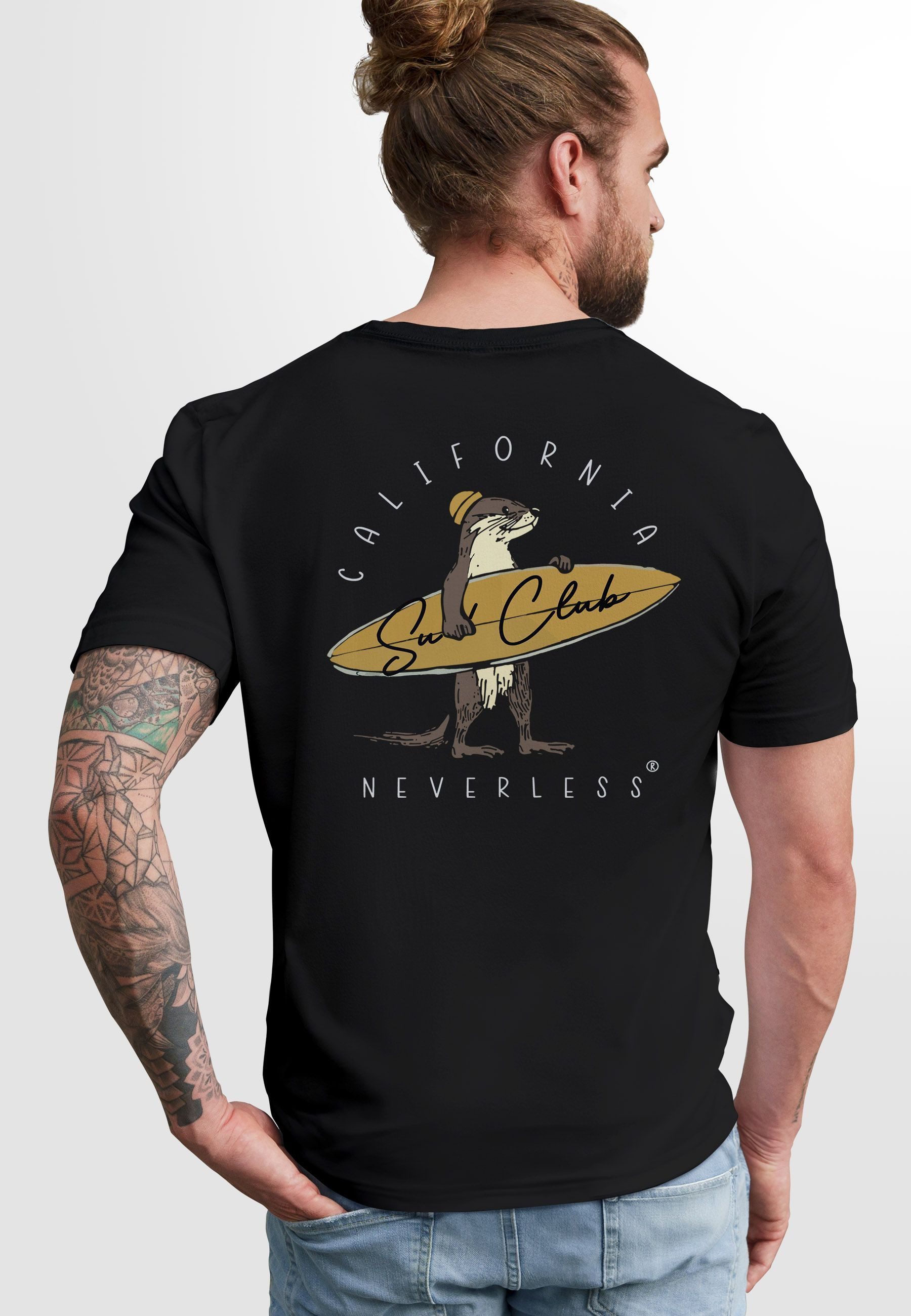 Neverless Print-Shirt Herren T-Shirt Backprint California Surfing Otter mit günstig online kaufen