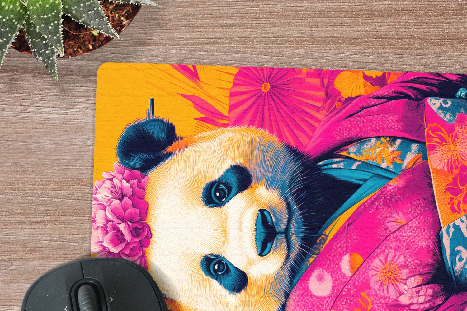 MuchoWow Mauspad Kimono - Rosa - Panda - Blumenkrone (1-St), Büro für Tastatur und Maus, Mousepad Gaming, Desk Mat, 30x40 cm
