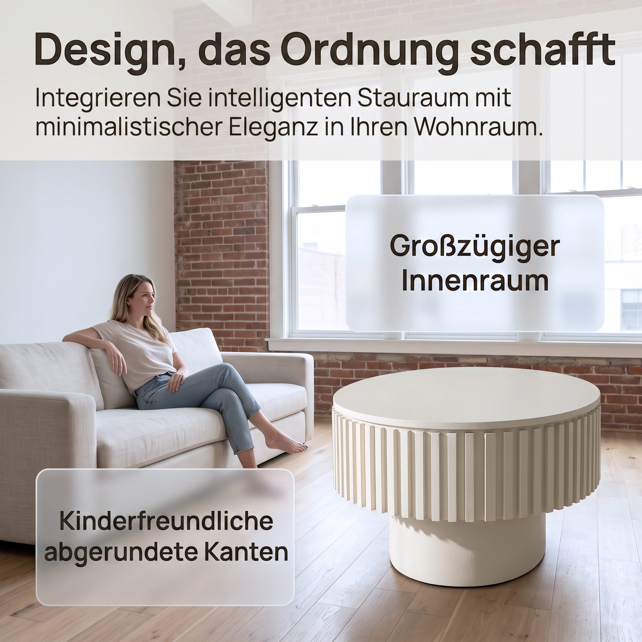 Celya Couchtisch 98 cm Ovaler Cocktailtisch mit verstecktem Stauraum (aus Massivholzfurnier, einfache Montage in 5 Minuten) – Bild 5 von 5