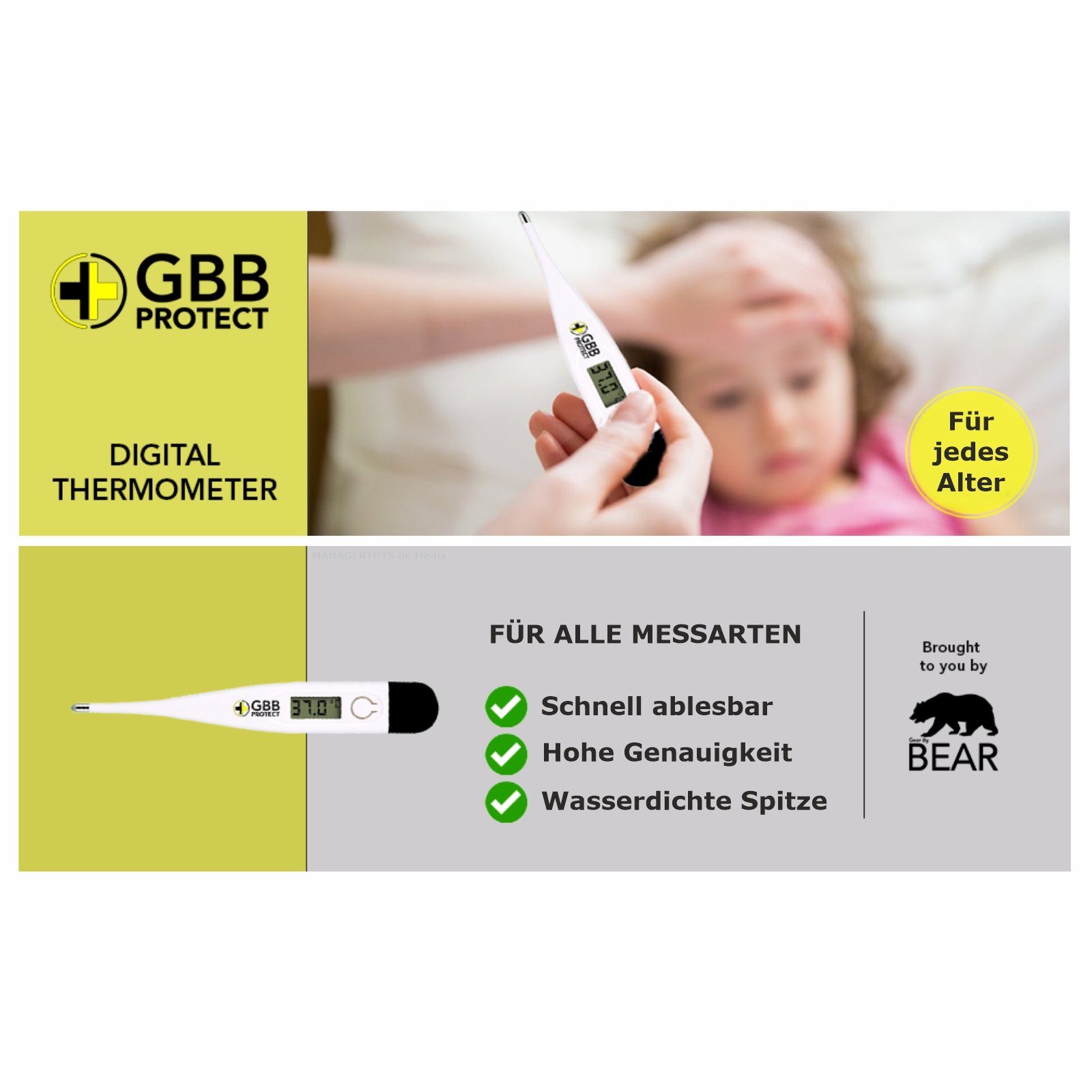 GBB PROTECT Display Fieberthermometer + Batterie Thermometer Digitales LCD Fieber