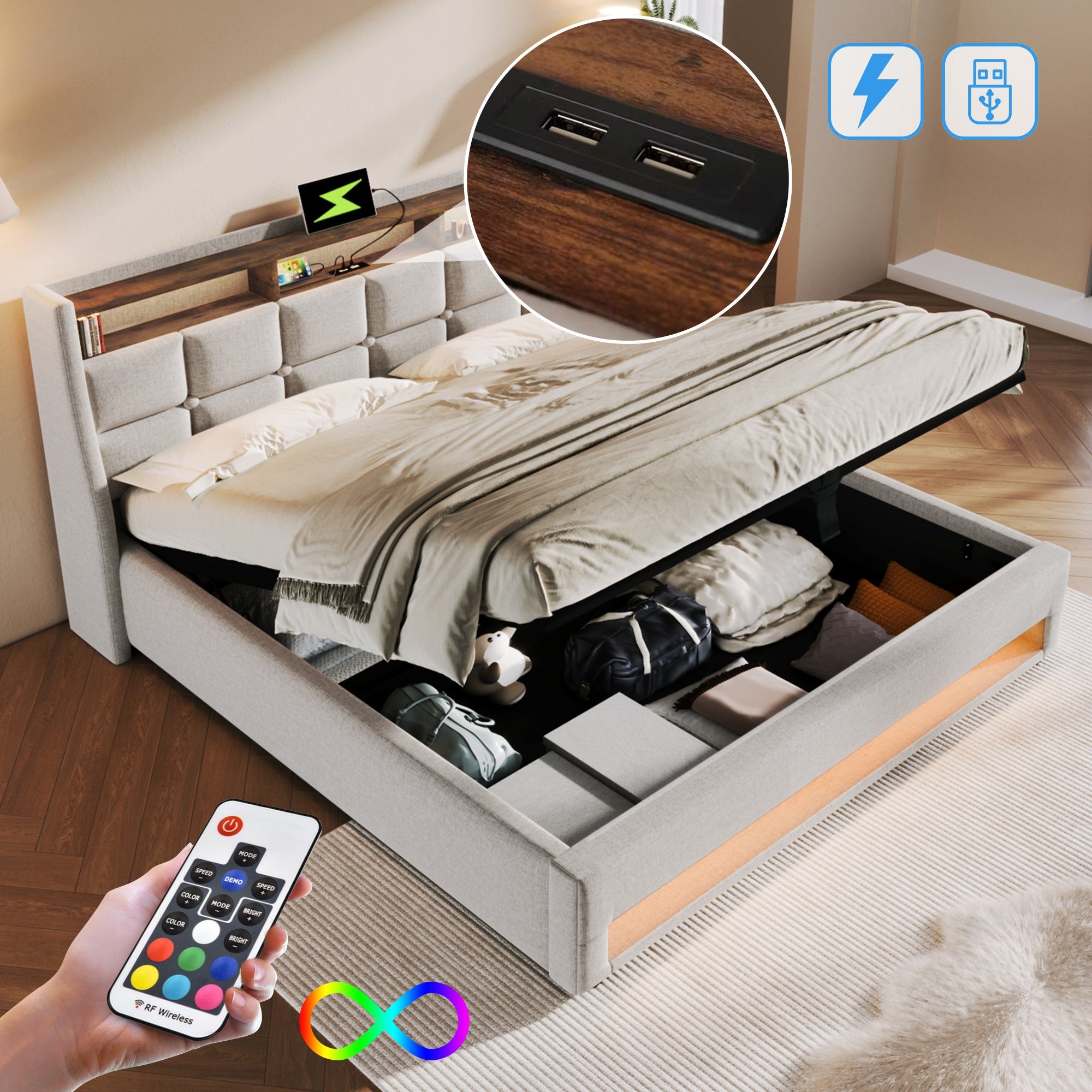 REDOM Polsterbett (LED Doppelbett Jugendbett mit günstig online kaufen