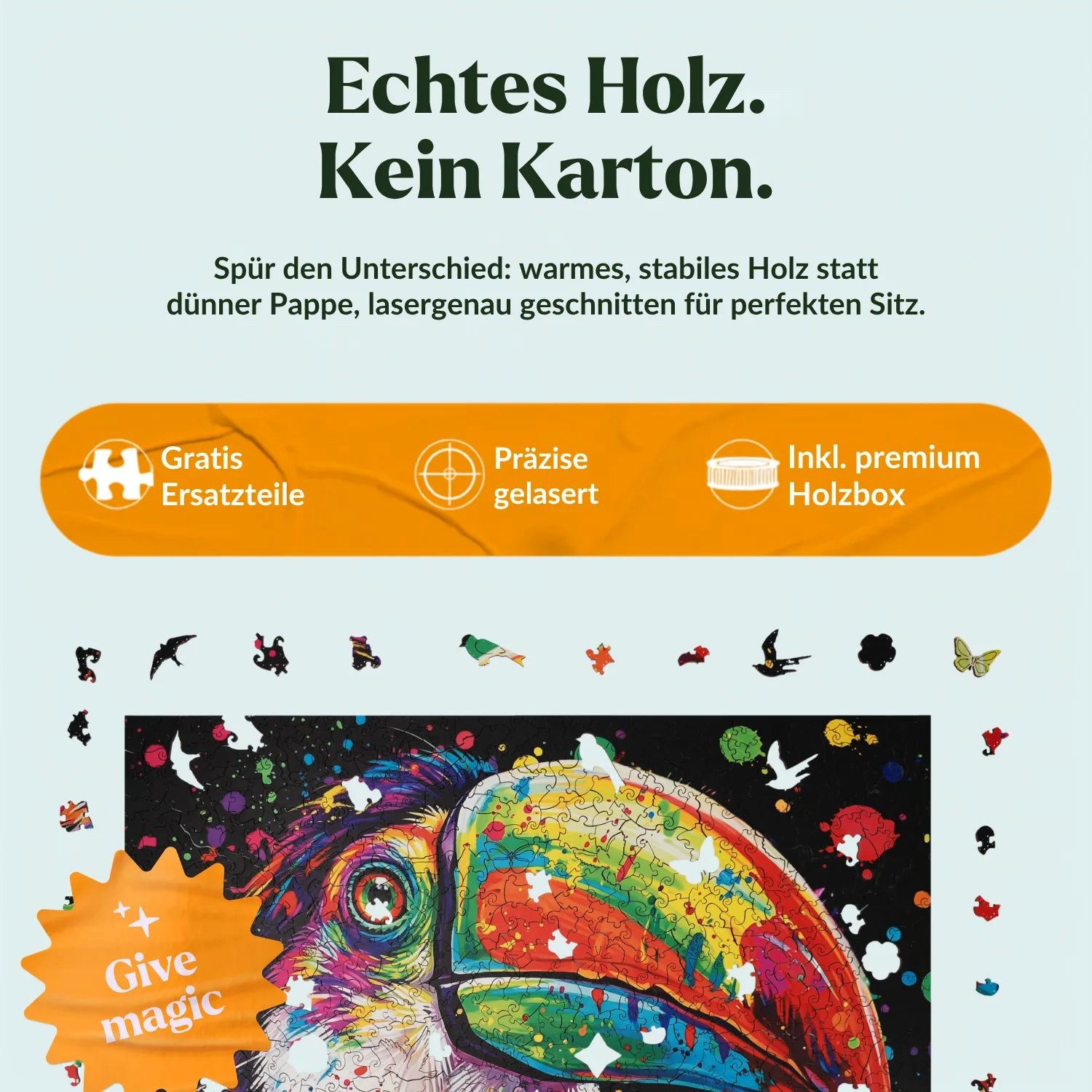MagicHolz Puzzle Bunter Tukan Holzpuzzle (2D), 1000 Puzzleteile