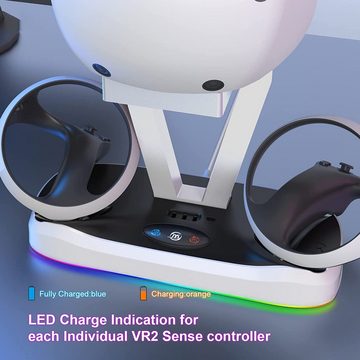 HYTIREBY Ladestation kompatibel mit Playstation VR 2 Controller, PS VR2 Storage Controller-Ladestation (LED Ständer für PS VR 2 Headset & Sense Controller mit 10 RGB-Licht)