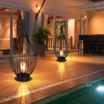 etc-shop Außen-Deckenleuchte, LED-Leuchtmittel fest verbaut, Warmweiß, 2x LED Solar Außen Hänge Lampe Terrassen Hof Käfig Design