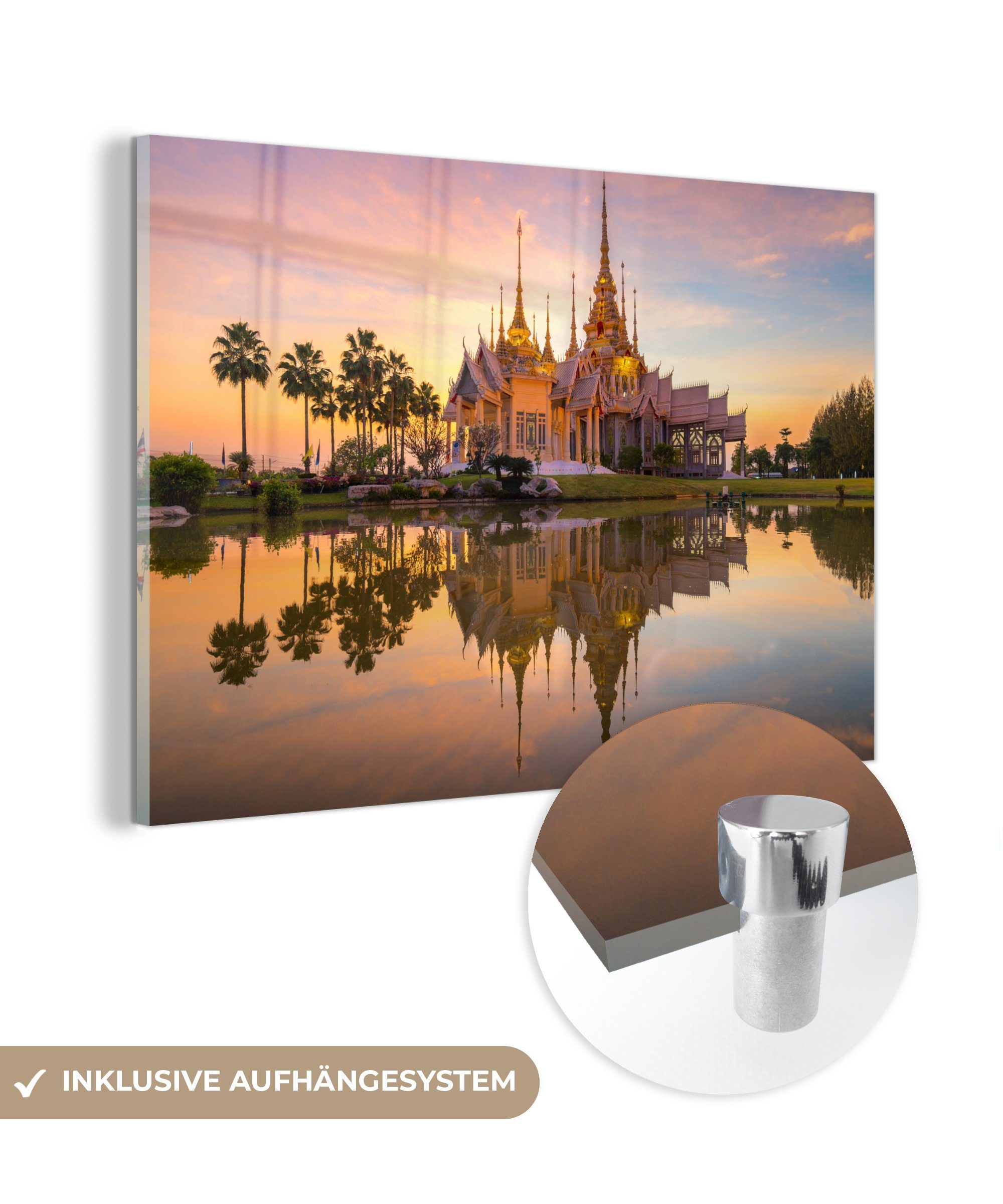 MuchoWow Acrylglasbild Thailand - Tempel - Orange, (1 St), Acrylglasbilder Wohnzimmer & Schlafzimmer | Bilder