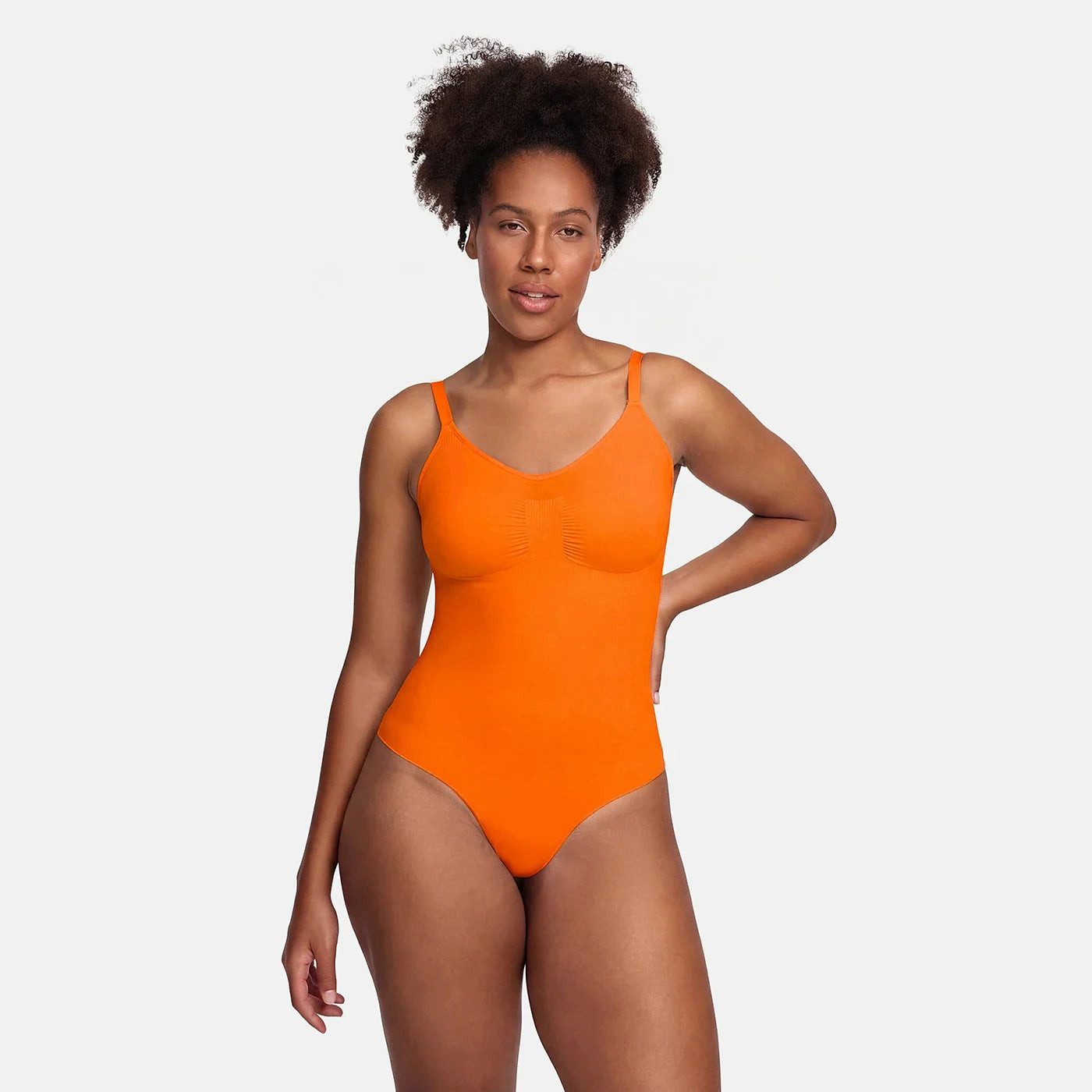 cfab (creamy fabrics) Miederbody Bodysuit Sculpting Shapewear mit String-Sunset Orange-L (1-tlg) Figurformend