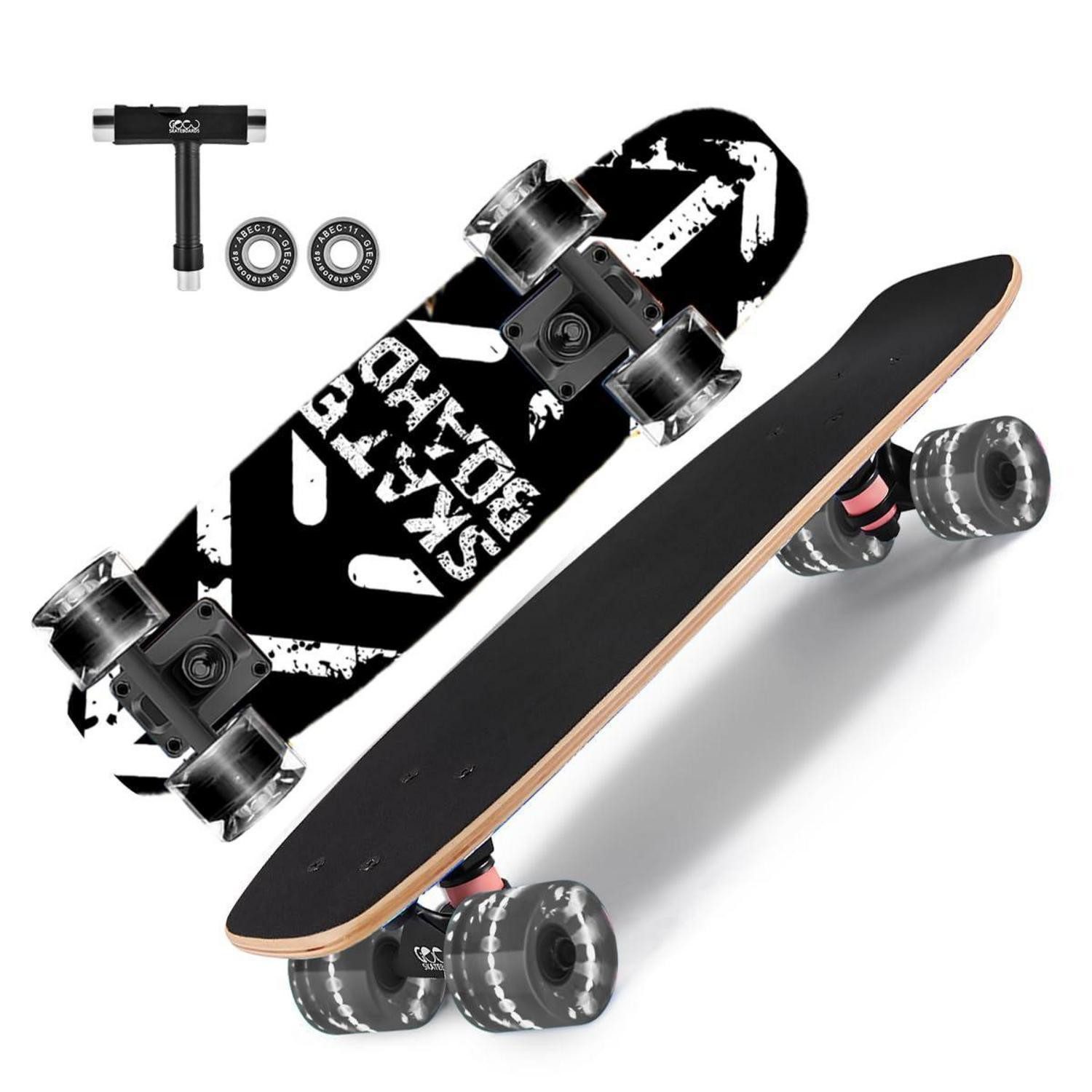 LuxusKollektion Skateboard Skateboard mit Blinkrädern Schwarz/Weiß