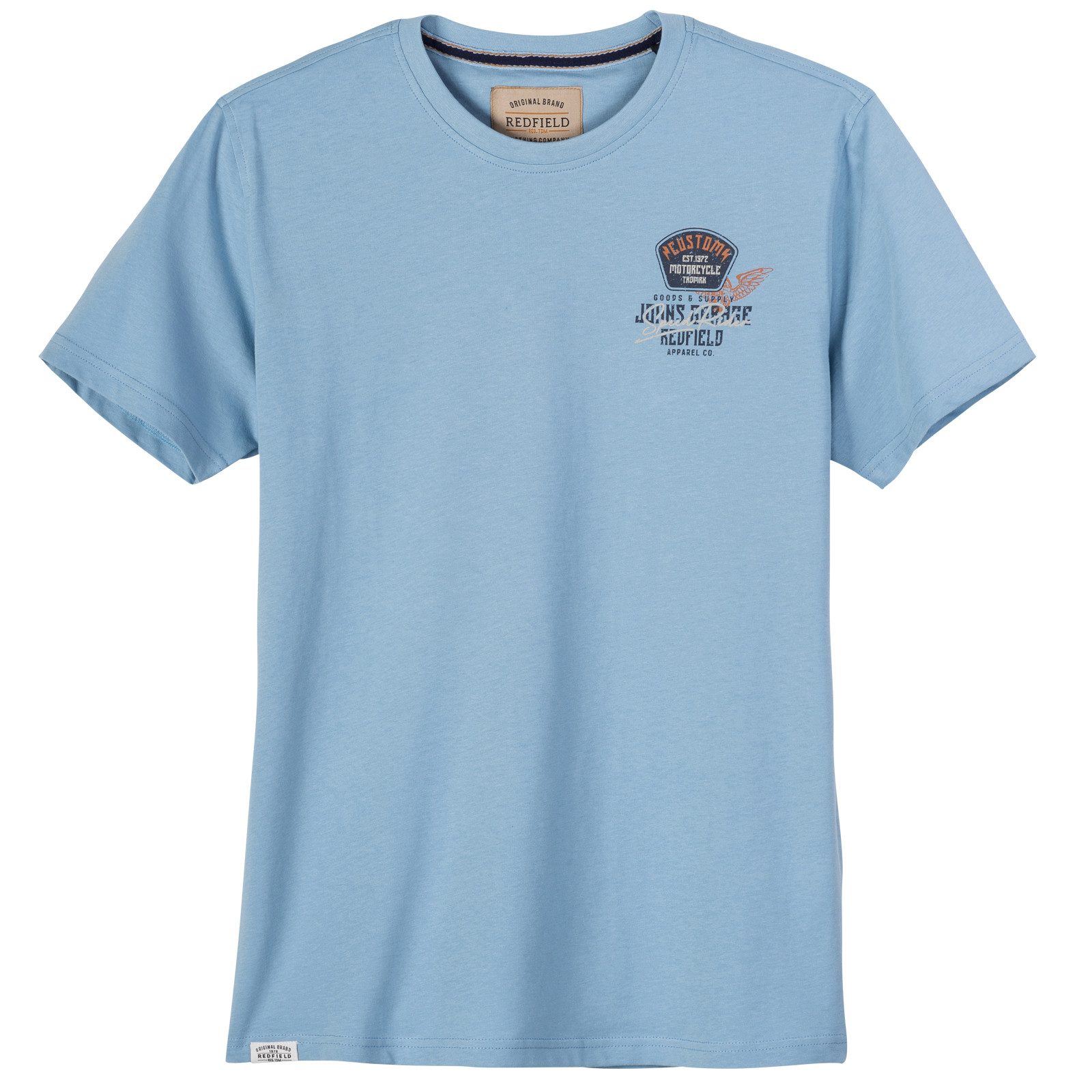 redfield Print-Shirt Redfield XXL T-Shirt Rückenprint hellblau Garage