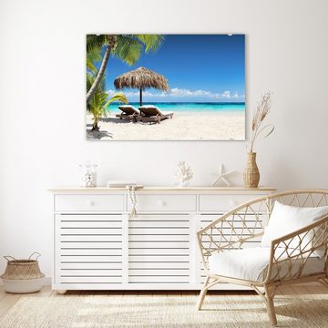 Primedeco Glasbild Wandbild Liegestühle am Strand mit Aufhängung, Natur