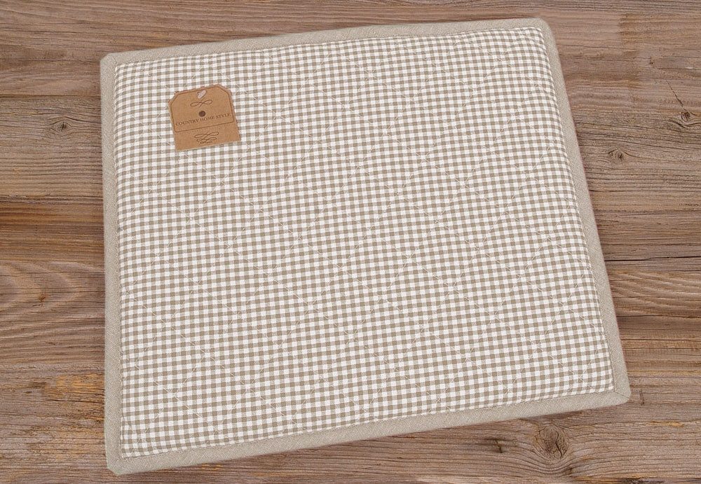 matches21 HOME & HOBBY Kissenbezüge Sitz-Kissen 37x41 cm Landhaus-Stil beige kariert Baumwolle, (1 Stück), Stuhl-Kissen eckig für Esszimmer-Stuhl