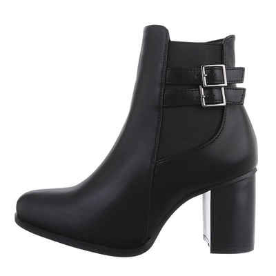 Ital-Design Damen Elegant Stiefelette Blockabsatz High-Heel Stiefeletten in Schwarz