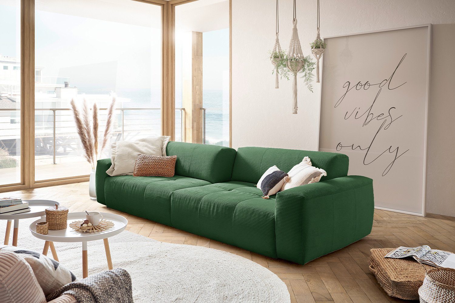 KAWOLA 3-Sitzer PALACE, Big Sofa mit Sitztiefenverstellung Cord versch. Farben smaragd