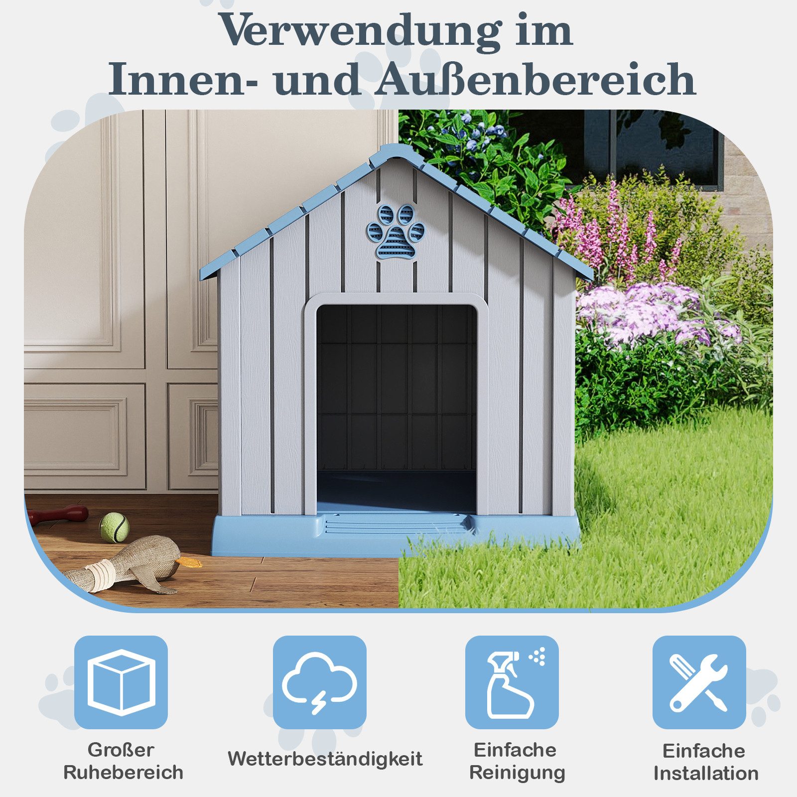 COSTWAY Hundehütte, Katzenhaus, Hundehaus mit Eingang, 2 Fenstern, Schrägdach