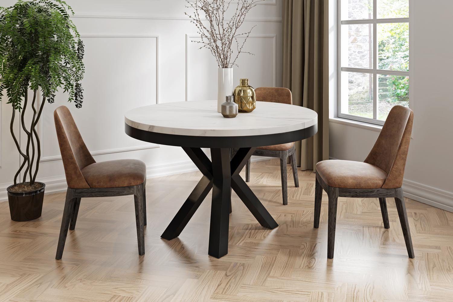 WFL GROUP Esstisch Clara (erhältlich in zwei Größen – 100/120 cm, ausziehbar auf 180/200 cm), platzsparender Industrial Tisch in Holzoptik für Wohnzimmer oder Küche