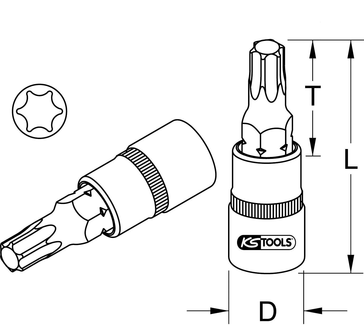 Thumbnail - KS Tools Bohrer- und Bitset 3/4" Bit-Stecknuss Torx, T70