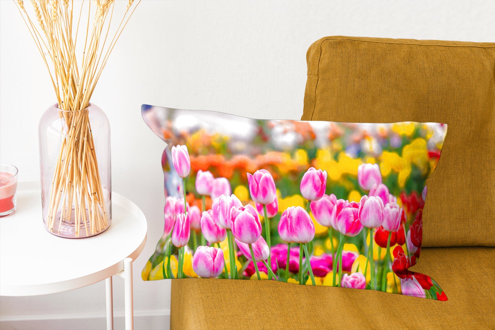 Farben Tulpen mit Frühling, Dekokissen Füllung, Dekokissen MuchoWow Dekoration, Wohzimmer - Schlafzimmer - Zierkissen,