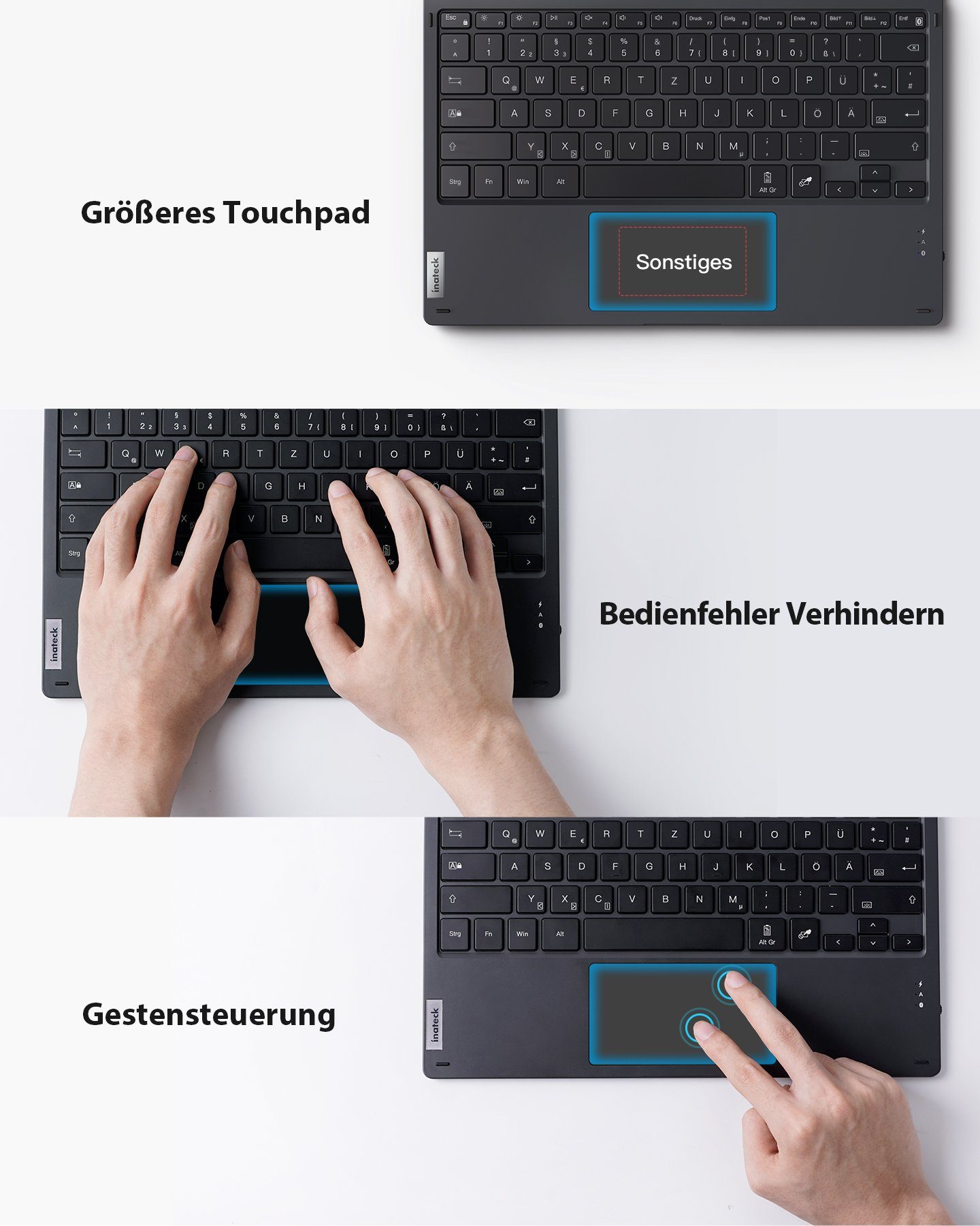 Tastatur Surface Tastatur (Beleuchtete) Inateck für 6/5/4 7/7+/ mit Pro Touchpad