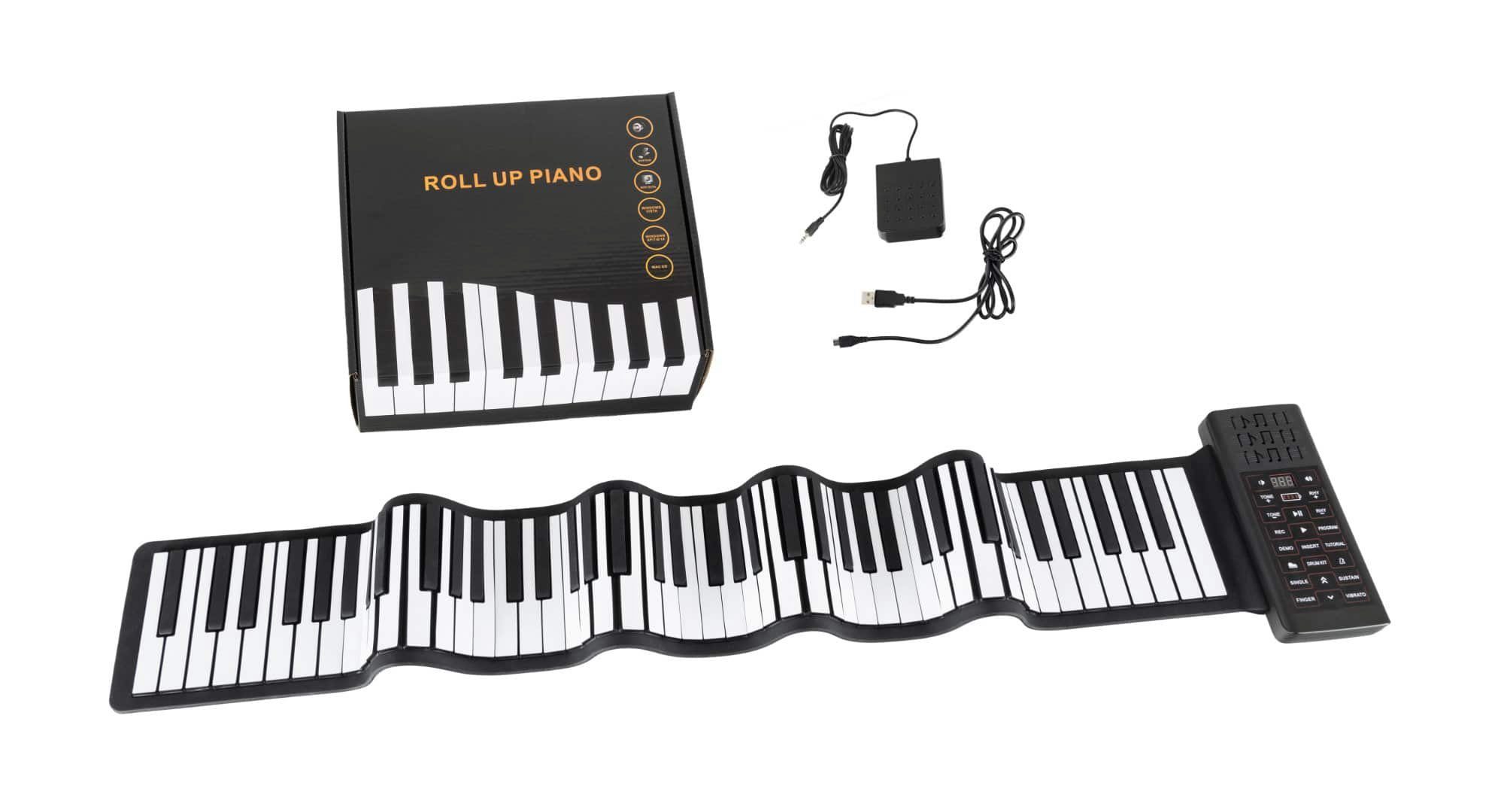 McGrey Spielzeug-Musikinstrument Rollpiano mit 88 Tasten - Zusammenrollbar mit Li-Ionen Akku, (3 tlg., Inkl. Ladekabel, Pedal und Bedienungsanleitung), 128 Klangfarben und 128 Begleitrhythmen