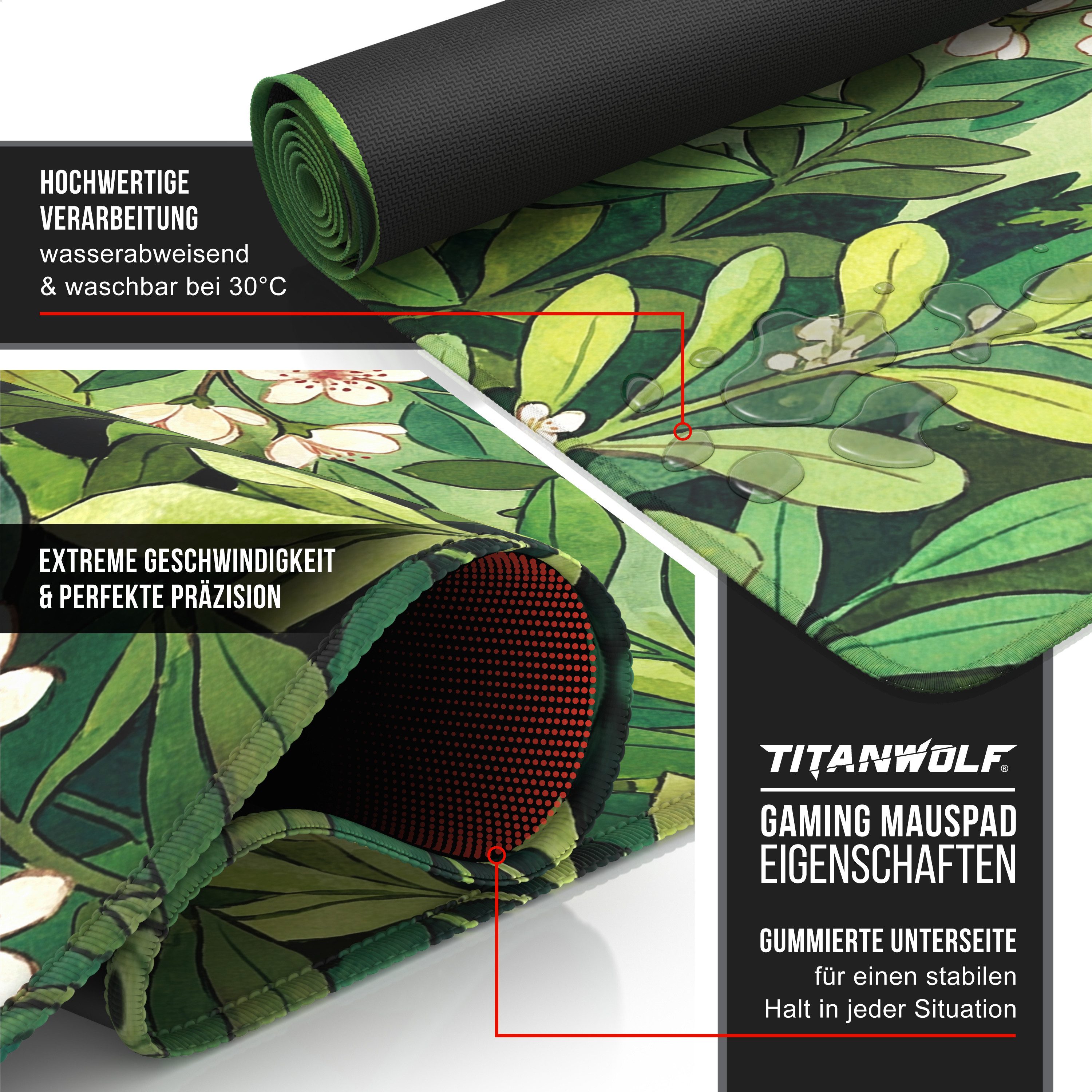 Titanwolf Gaming Mauspad XXL Mauspad 900x400, Schwarze Katze im Wald, Schreibtischunterlage (1-St), rutschfeste Rückseite, Geschwindigkeit & Präzision, wasserab – Bild 3 von 5