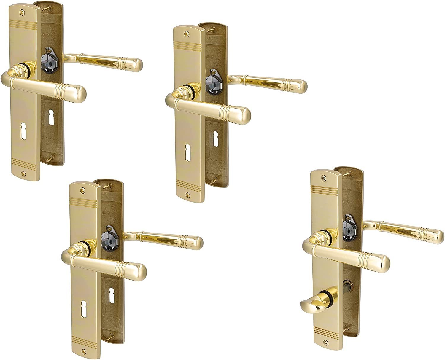 Alpertec Türbeschlag Türbeschlag 4er Set, Messing für 3 x Zimmertüren und 1 x Bad/WC Türe (4 St., Sparset), Messing, Renovierung