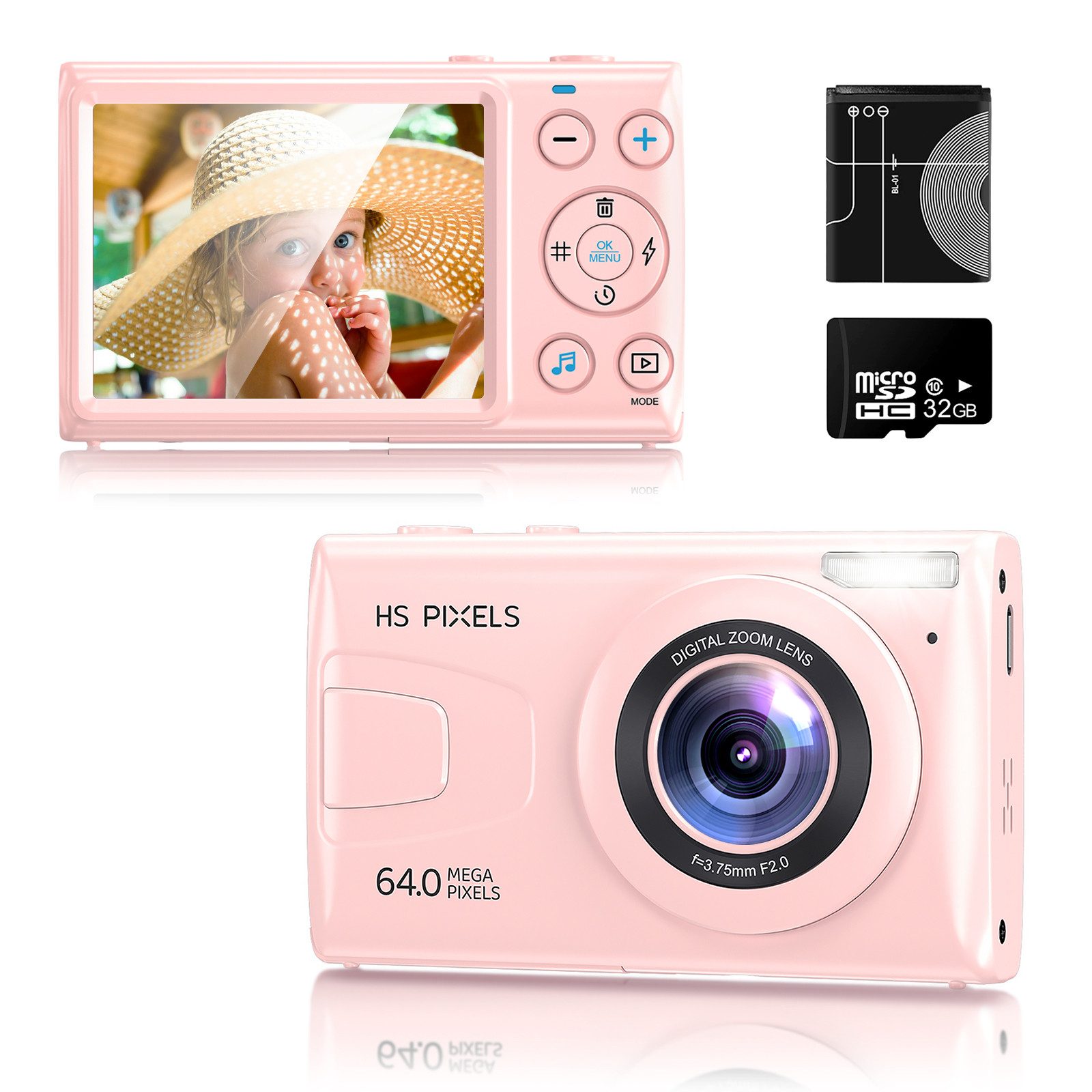 Fine Life Pro Digitalkamera, 64MP 1080P FHD Fotokamera mit 32GB TF, 18X Digitalzoom Kompaktkamera