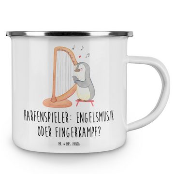 Mr. & Mrs. Panda Becher Harfe Dualität Spruch - Weiß - Geschenk, Musikhumor, Emaille Trinkbec, Emaille, Liebevolles Design