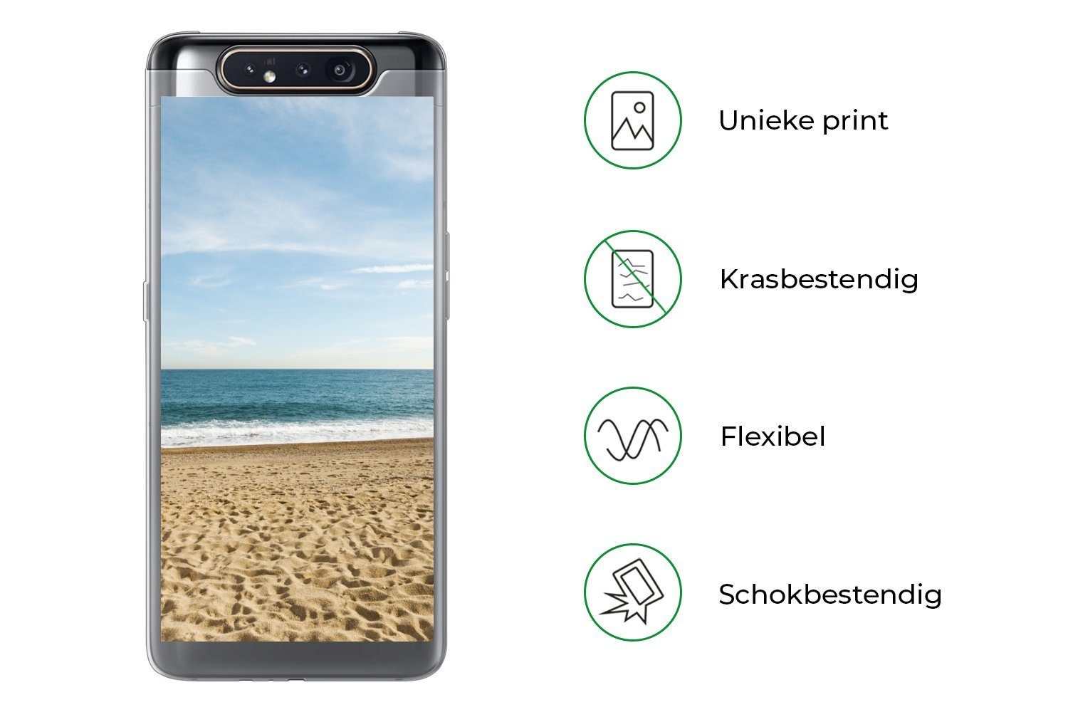 MuchoWow Handyhülle für Samsung Galaxy A80 Strand - Sand - Meer, Phone Case, Silikon, Schutzhülle Dünn