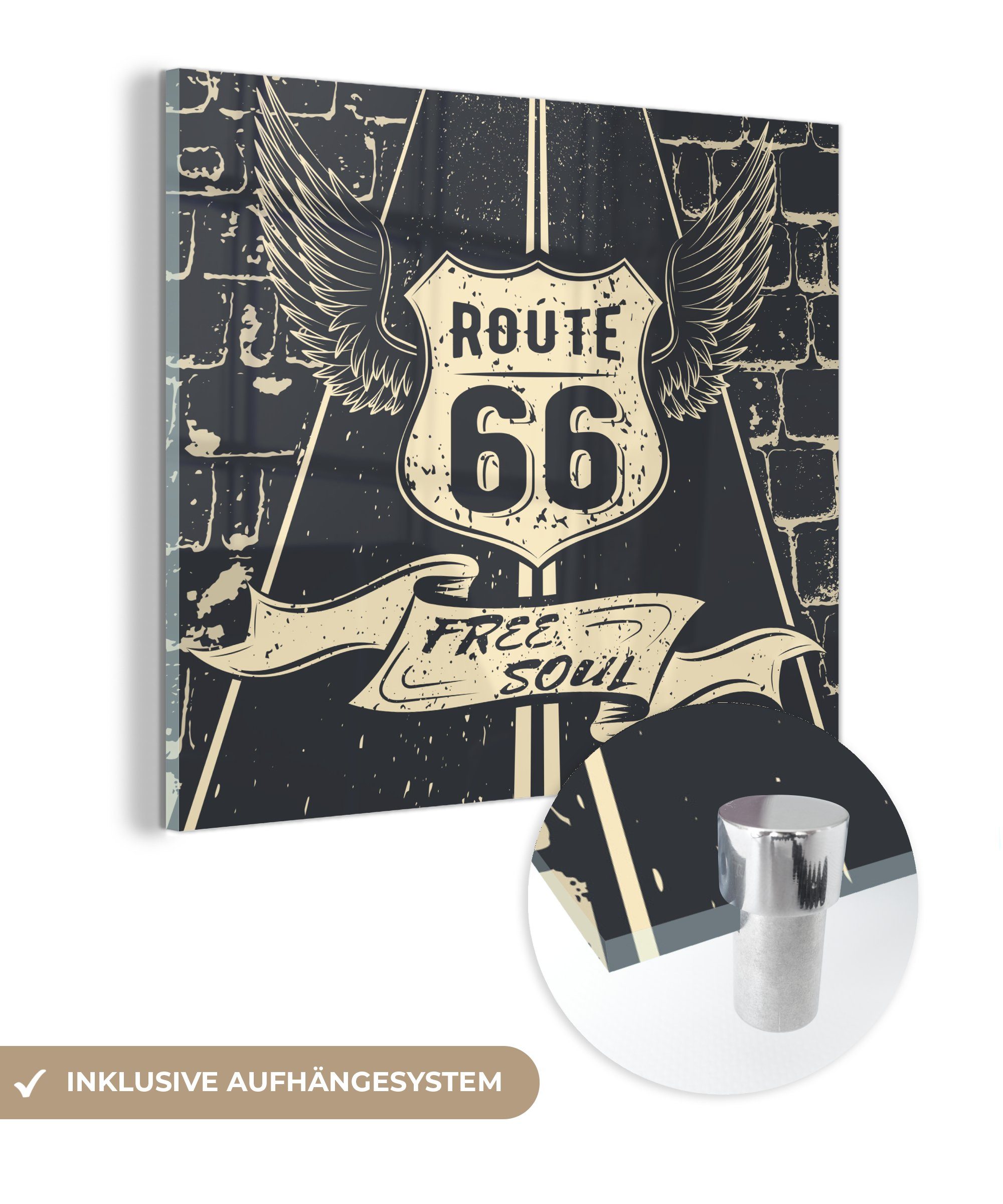 Acrylglasbild Route 66 - Vintage - Schwarz - Weiß