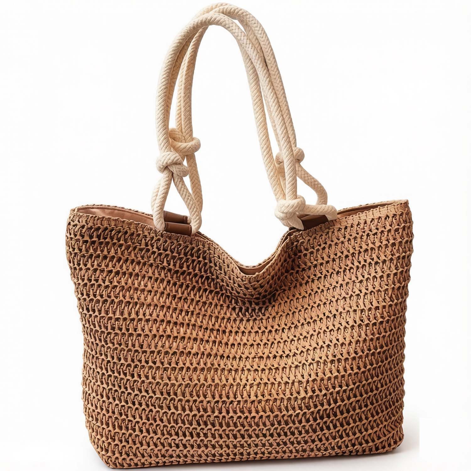 Oemmn Strandtasche Große Strohbeutel für Frauen Stroh-Reise-Strandtasche