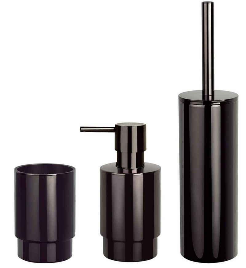 spirella Badaccessoires-Sets NYO BLACK, Zubehör-Set aus hochwertigem Edelstahl, rostfrei, schwere Qualität, elegante Glanzoptik, titanschwarz, 3 tlg., bestehend aus: WC-Bürste, Seifenspender, Zahnputzbecher