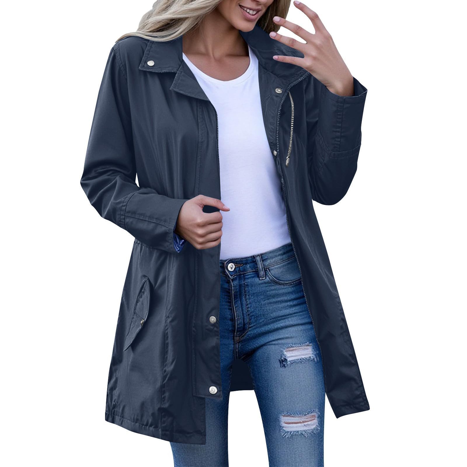 RWEUOQ Regenmantel Damen-Windjacke mit Streifenfutter und günstig online kaufen