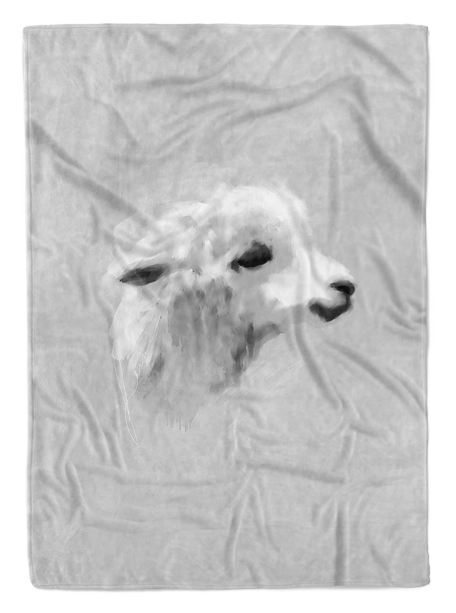 Handtücher Baby Art Handtuch Baumwolle-Polyester-Mix Handtuch Lama (1-St), Kuscheldecke Sinus Strandhandtuch Grau Motiv, Saunatuch