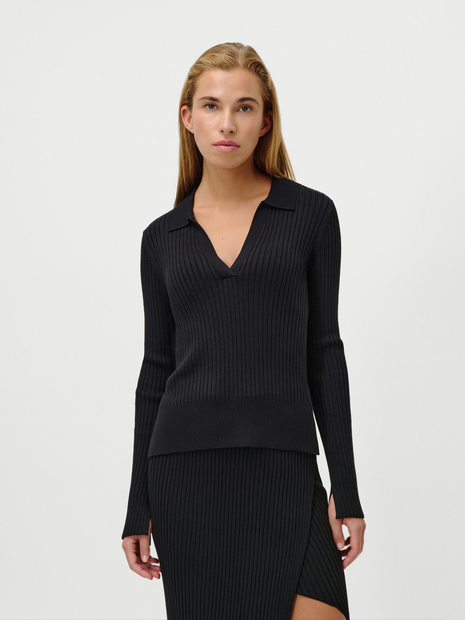 LeGer Polokragenpullover Charlotte, LeGer by Lena Gercke Polokragen mit V-Ausschnitt, Rippstrick
