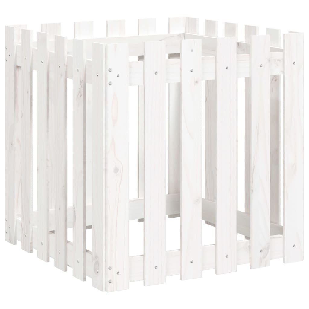 vidaXL Blumentopf Pflanzkübel Lattenzaun-Design Weiß 60x60x60cm Massivholz Kiefer (1 St)