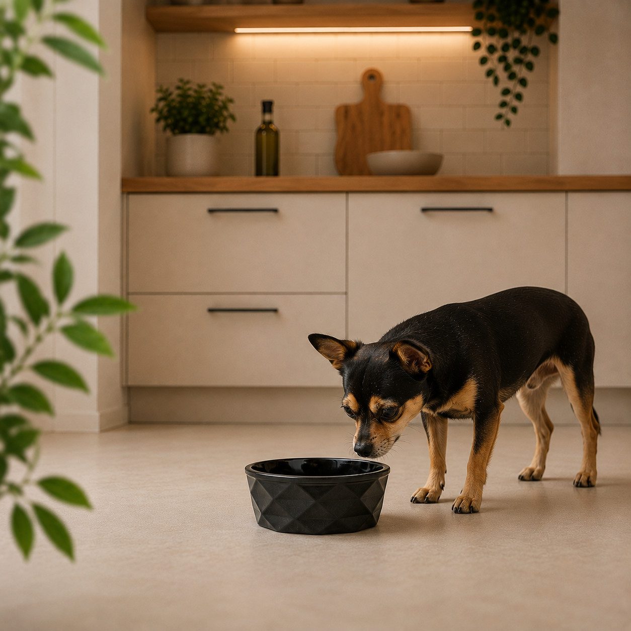 belviona Napf aus Keramik für Futter & Wasser, 350 ml, schwarz matt, Keramik, Futternapf für Hunde & Katzen, mit rutschfestem Silikonboden