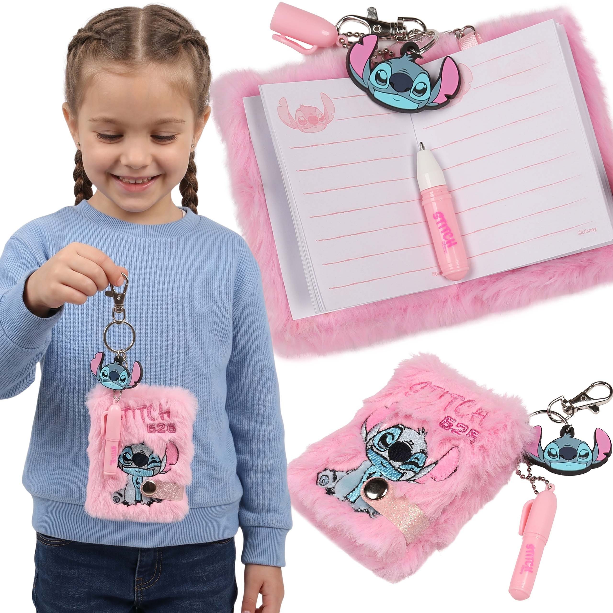 Disney Notizbuch Disney Stitch Plüsch-Notizbuch mit Kugelschreiber, Schlüsselanhänger