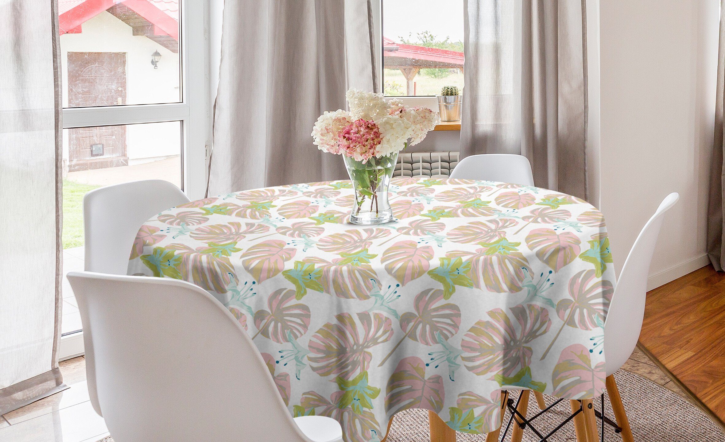 Abakuhaus Tischdecke Kreis Tischdecke Abdeckung für Esszimmer Küche Dekoration, Tropisch Hawaii-Blätter-Muster