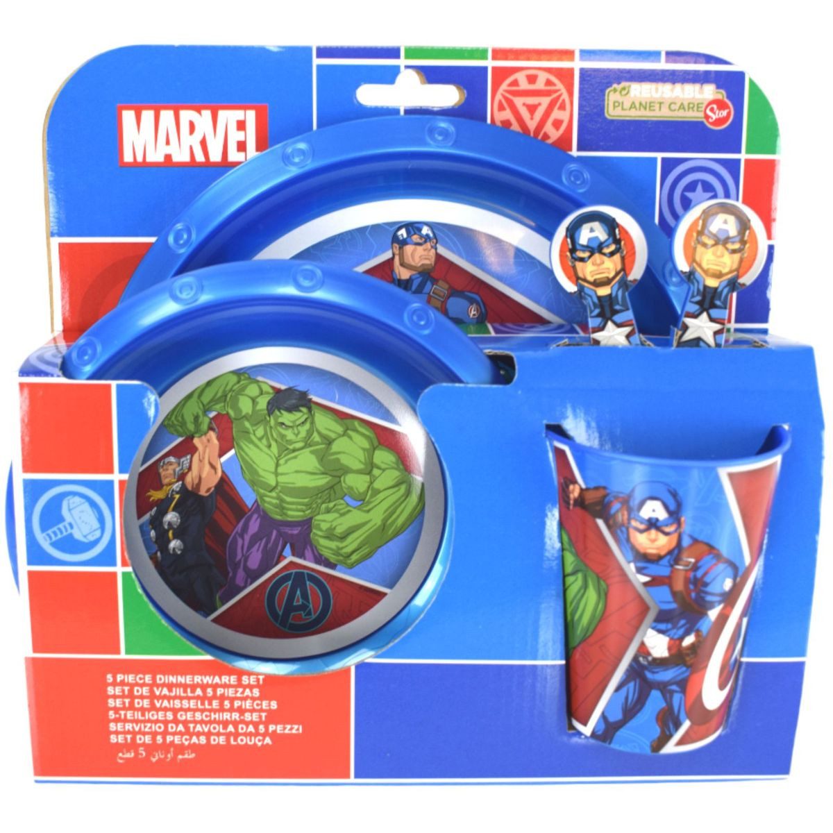 Stor Kindergeschirr-Set Kindergeschirr Set (5 tlg) Schüssel, Teller, Besteck & Becher (5-tlg), 1 Personen, BPA-freies, lebensmittelechtes Material, für Mikrowellen geeignet