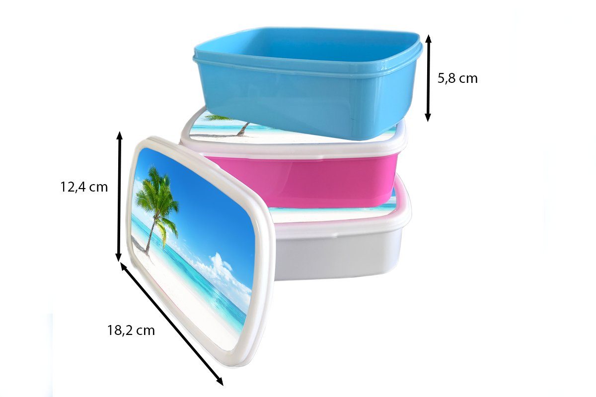 Lunchbox Kunststoff Strand Brotdose Kinder, Brotbox MuchoWow Palme Meer für Snackbox, Sommer, - Erwachsene, - rosa Mädchen, (2-tlg), Kunststoff, -
