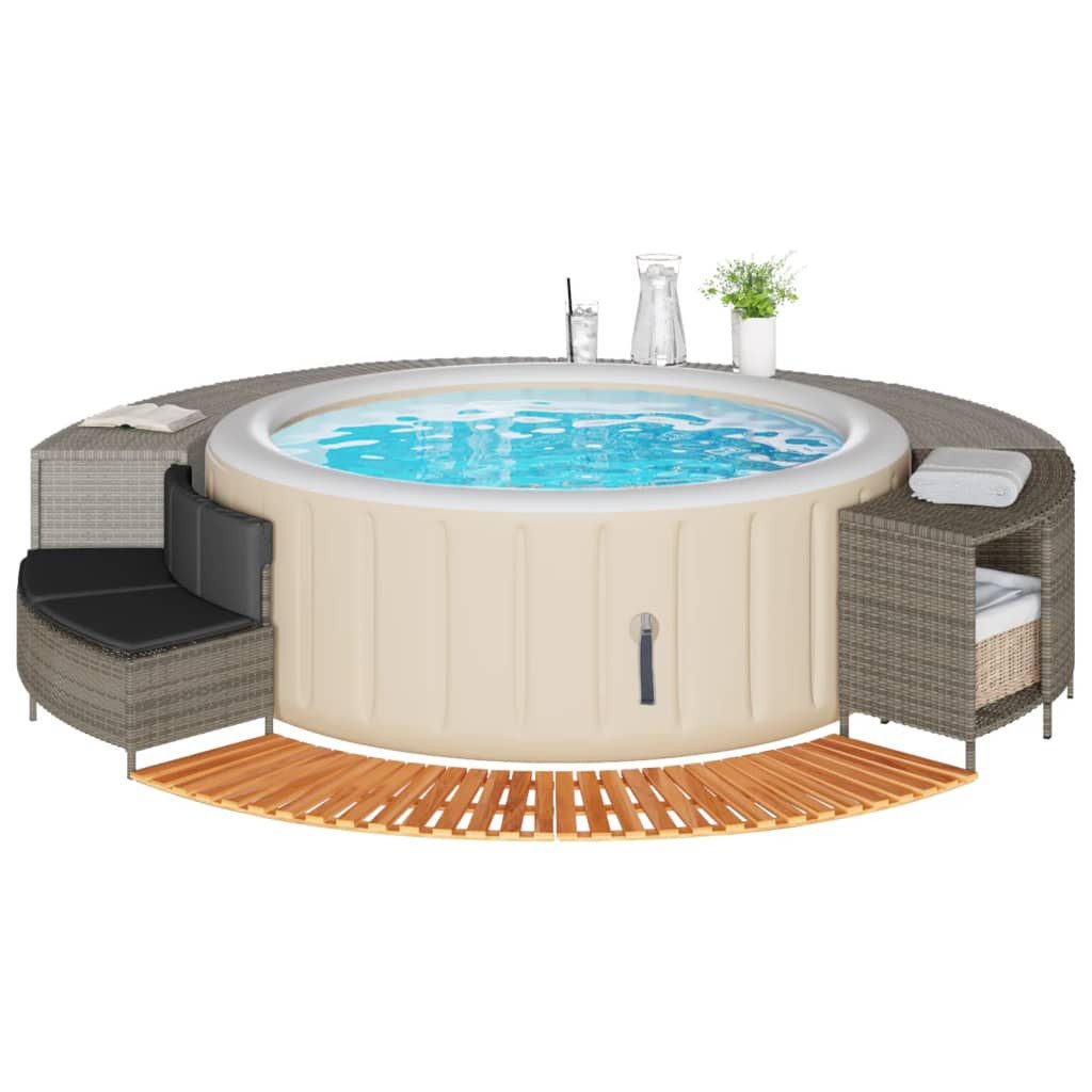 vidaXL Poolleiter, Whirlpool-Umrandung Grau Poly Rattan günstig online kaufen