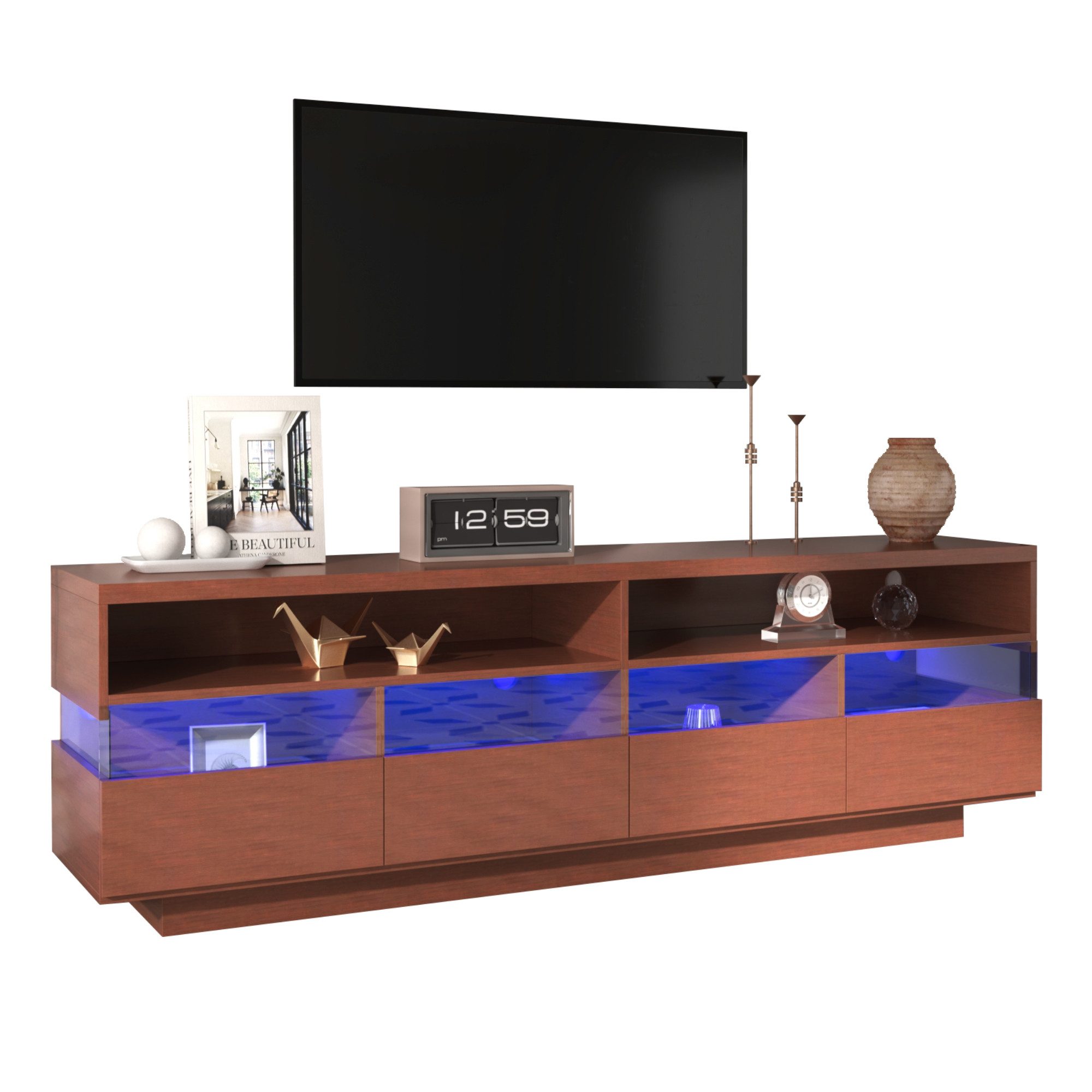 OKWISH Lowboard TV-Schrank (TV-Ständer hochglanz mit LED), Breite: 173,5cm