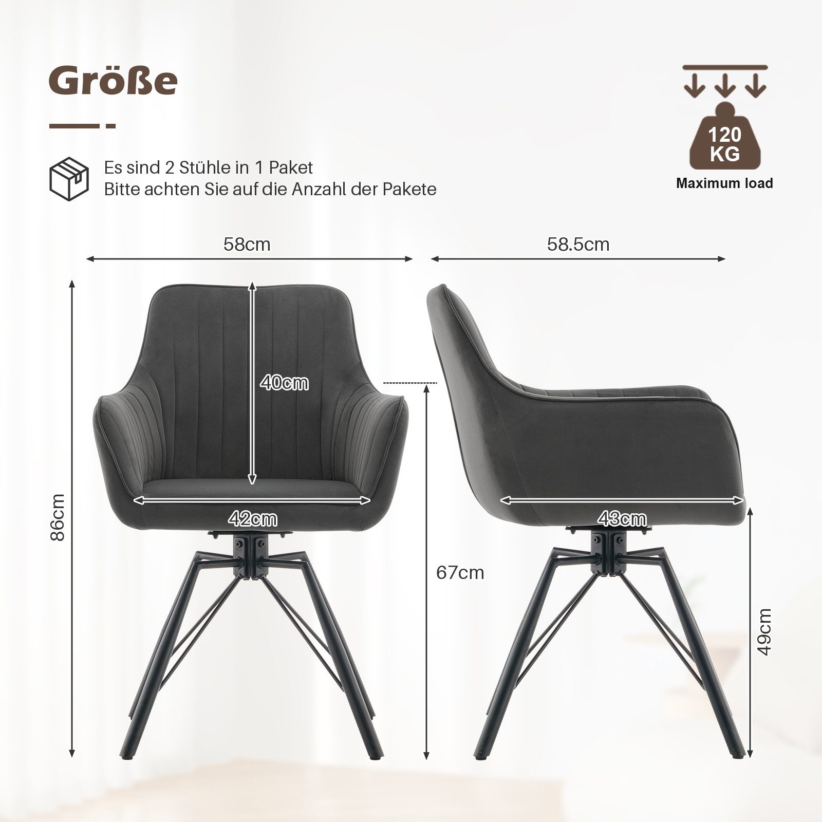 Ofcasa Esszimmerstuhl Küchenstuhl (2er Set), Samt-Drehstuhl günstig online kaufen