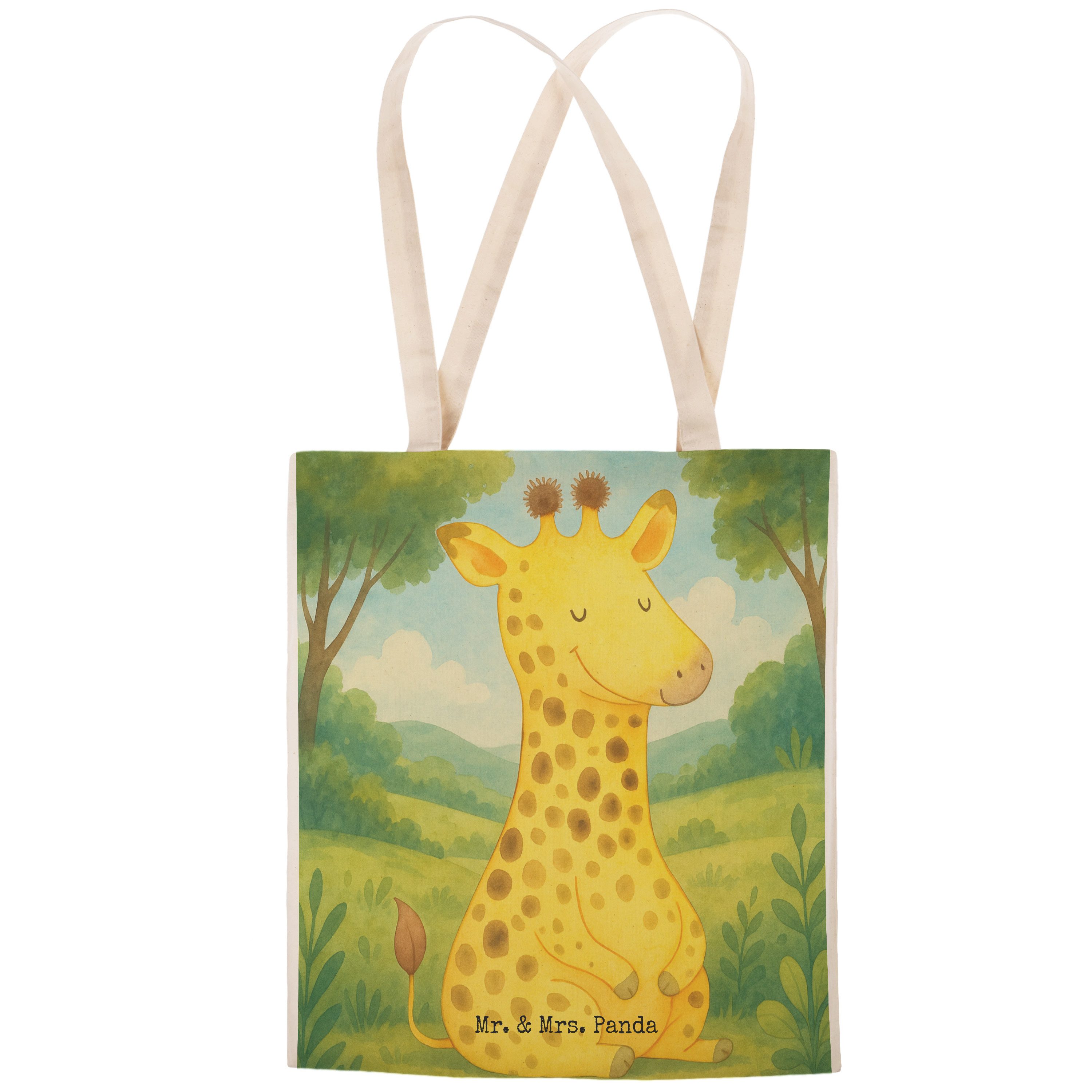 Mr. & Mrs. Panda Tragetasche Giraffe Zufrieden Design, Tote Bag, Weiß, Bag, Tasche, Beuteltasche, (Packung), Beutel Tasche großer shopper einkaufsshopper