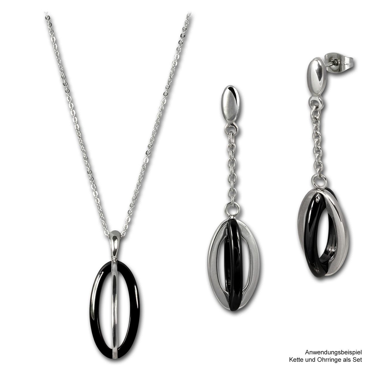 Amello Edelstahlkette Amello Ellipse Halskette silber schwarz (Halsketten, Halskette), Damen Halsketten (Ellipse) aus Edelstahl (Stainless Steel) – Bild 4 von 4