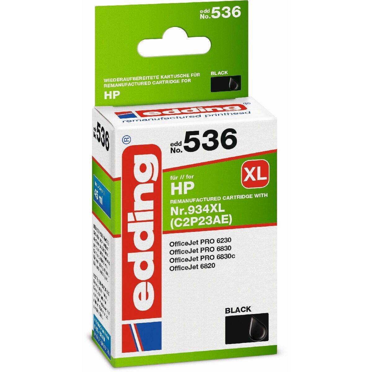edding Druckerpatrone kompatibel mit HP No. 934XL (C2P23AE) black Nachfülltinte (x)