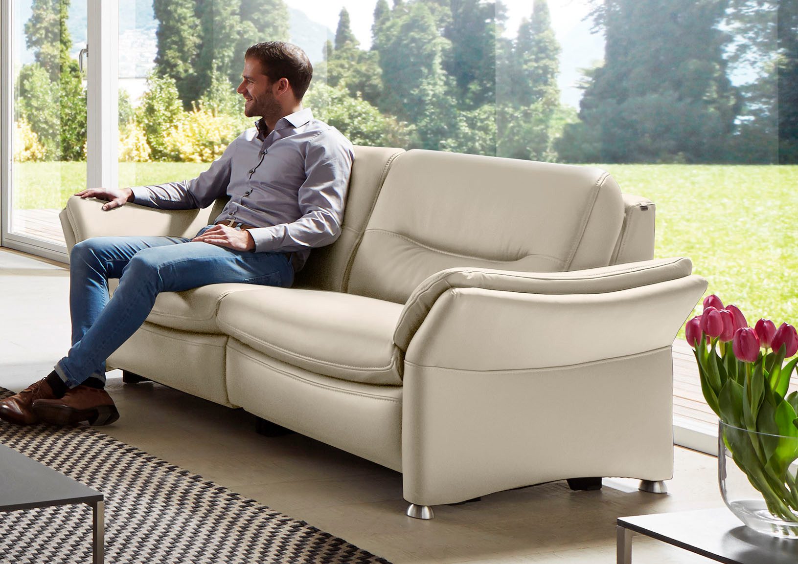 HUKLA 2,5-Sitzer HU-SF15058 Ledersofa, Breite 194 cm, aus Leder, optional Kopfstütze u. WallAway-Funktion