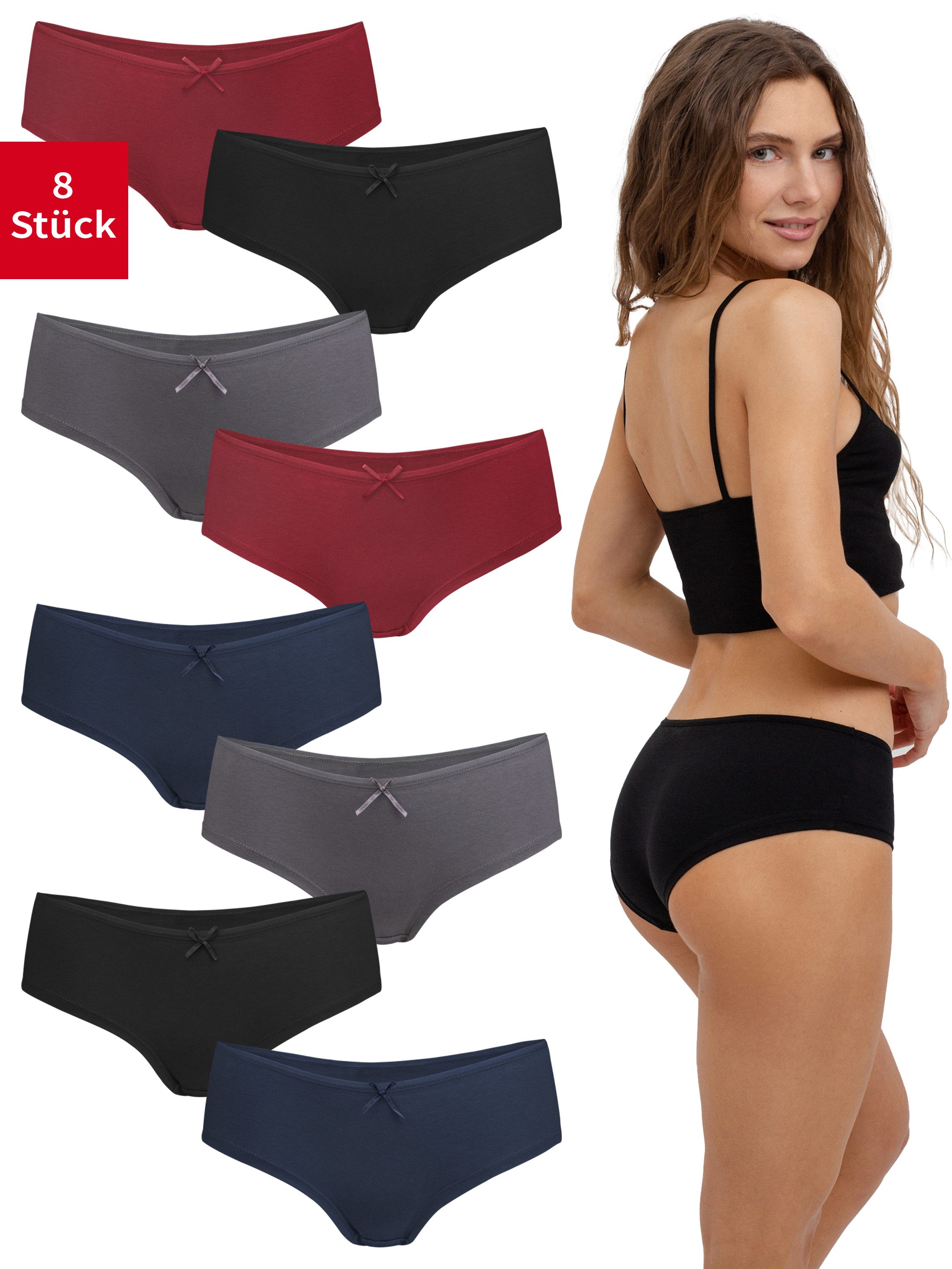 Fabio Farini Hipster Damen Unterhosen - Frauen Hipster Set aus Baumwolle (Packung, 8-St) im sportlichen Panty-Style mit Schleifchen