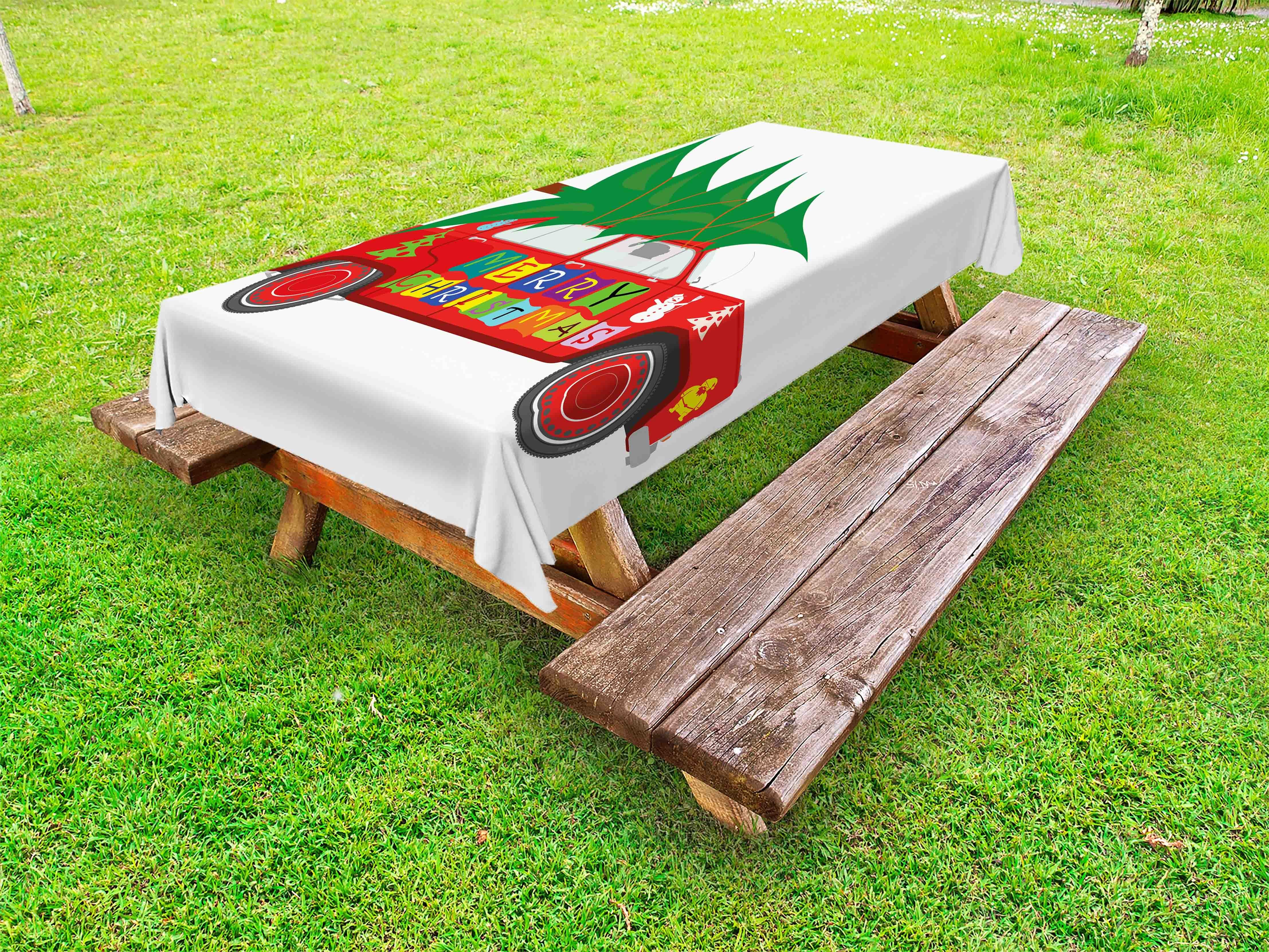 dekorative Picknick-Tischdecke, Abakuhaus waschbare Elf Car Tischdecke Red Vintage Weihnachten