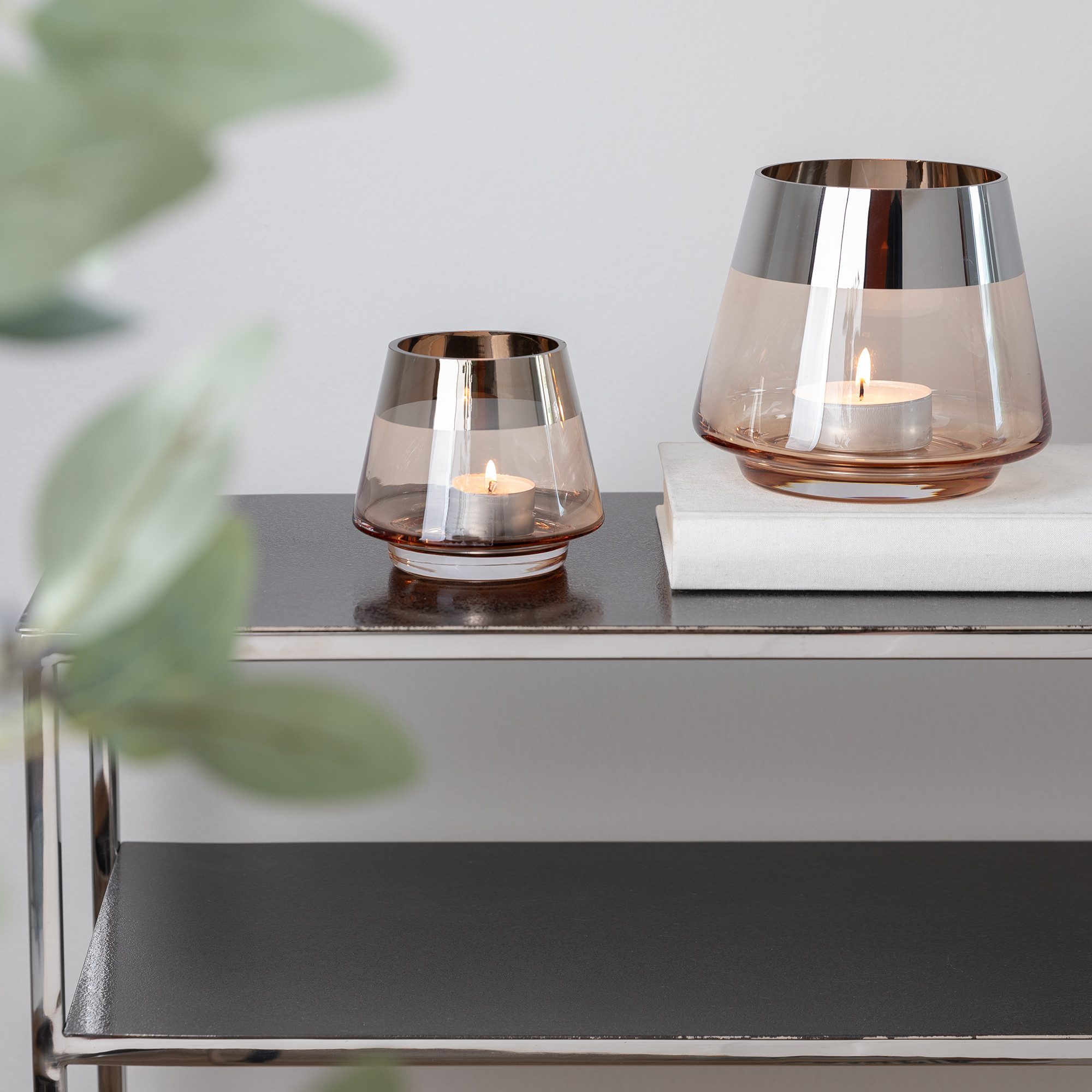 Fink Teelichthalter JONA - 2er Set Teelichthalter aus Glas in Sand/Silber - Windlichter (2er Set, 1 St., 2 Stück), Kerzenhalter - Teelicht - Kerzenlicht - Geschenkeset - Dekoration